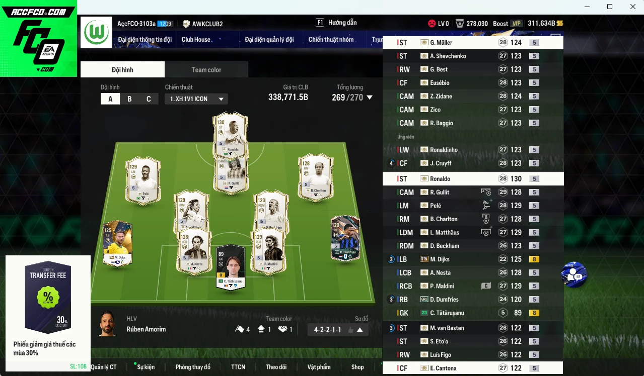 Ảnh [ACC Rẻ🔥] Full TOÀN BỘ ICON+5 338.770b có Ronaldo, Gullit, Sheva, Basten, Pelé, Charlton, Matthaus, Torres, Maldini, Neville, Figo, Nesta, Zico, Figo, Zidane, Muller, Rooney, Cruyff, Baggio...Còn nhiều CP GIẢM THUẾ, đào tạo full cầu thủ. HLV Xịn